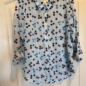 Anthropologie Maeve Large shirt embroidered button down floral light blue